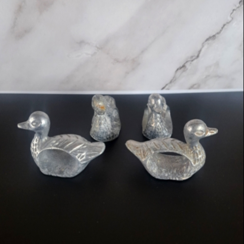 Silver Duck Figurines napkin Rings